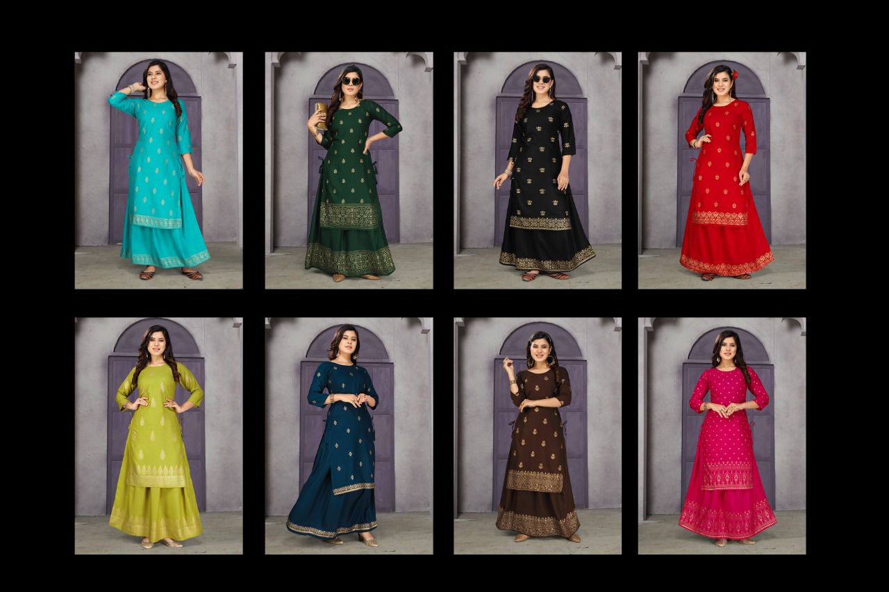 Golden Muskan 3 Heavy rayon Festive Wear Kurti With Skirt Collection